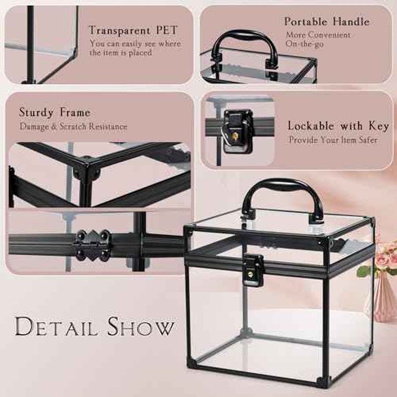 Costravio Clear Makeup Case Crown Box Toiletry Organizer Case Transparent Train Case with Latches Travel Artists Display Case for Vanity Bathroom Counter Dresser Craft Toys Case Makeup Tools Box