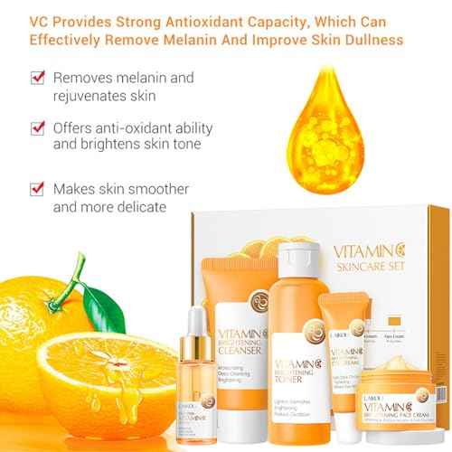 Vitamin C Skin Care Set, Girls Skincare Gift Set With Cleanser, Toner, Face Serum, Face & Eye Cream, Skin Care For Teens 10-12, Lasting Moisturizing Travel Skincare Set For Women