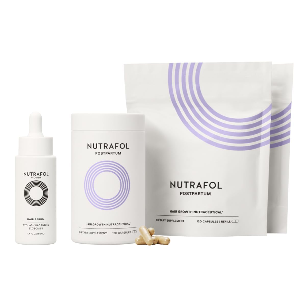 Nutrafol Postpartum Hair Growth Supplements and Hair Serum, for Visible Thickness and Strength- 3 Month Supply, 1.7 Fl Oz Bottle