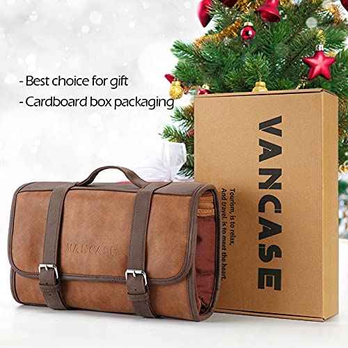 Hanging Toiletry Bag for Men Leather Bathroom and Shower Organizer Travel Makeup Accessories kit Great Gift