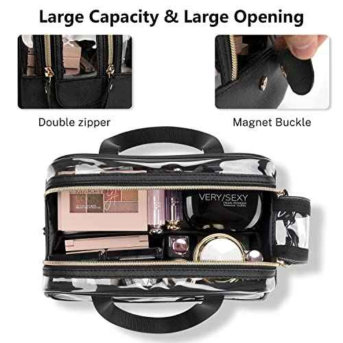 Ethereal Clear Makeup Bag, Large Opening TSA Approved Toiletry Bag Portable Cosmetic Bag for Women Tote Bag Waterproof Travel Makeup Bag Organizer