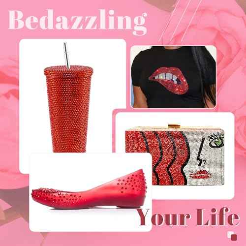 8000PCS 3mm Resin Rhinestones Bulk for Crafting (Red), Flatback Bedazzling Crystals for Crafts DIY Nail Decoration, Gems Charms for Tumbler Shoes Clothing Fabric with Pickup Pen and Tweezers