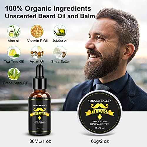 Beard Growth Kit, Beard Kit with Beard Growth Oil, Balm, Comb, Massager for Fuller & Stronger Beards, Birthday Gifts for Men Husband Dad Boyfriend