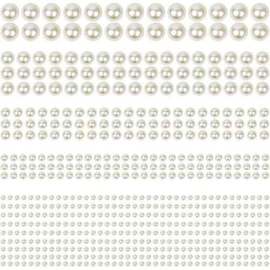 5156Pcs Hair Pearls, 3/4/5/6/8mm Self Adhesive Pearl Stickers for Crafting, White and Beige Flat Pearls Stick on Body Gems for Face Eye Nails Makeup and DIY Decorations Accessories, Assorted Sizes