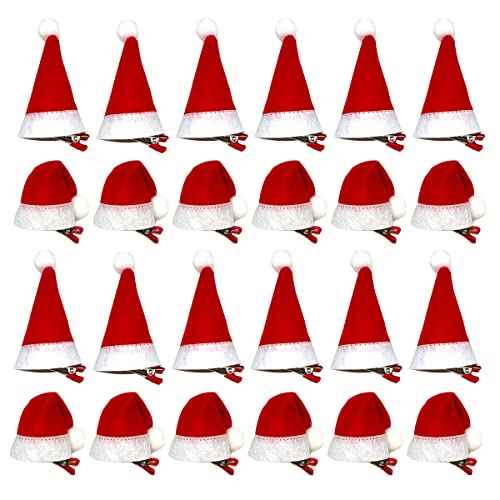 24Pcs Santa Hat Clips - Mini Santa Hat Hair Clips for Christmas Party - Red - Women, Girls & Kids