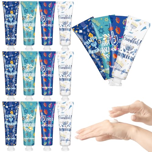 12 Pcs Hanukkah Hand Cream Gifts Set Hand Lotion Travel Proper Size Bulk for Women Hanukkah Mini Cremas Para Manos for Moisturizer Cream for Chanukah Advent Party Gifts