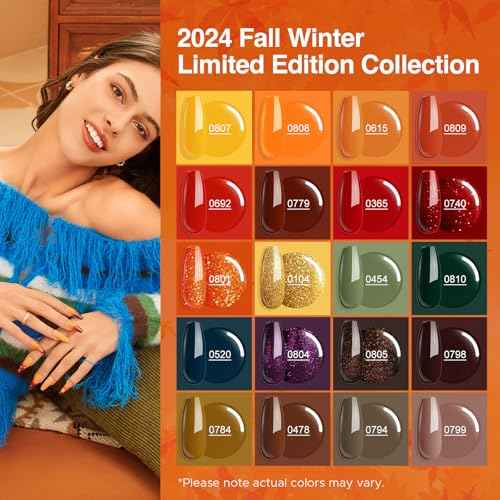 MEFA Fall Gel Nail Polish Set, 23 Colors Brown Orange Nail Polish Set Gold Glitter Yellow Nail Polish Soak Off Red Shimmer Gel Nail Gifts for Women Girl DIY Salon Home Manicure