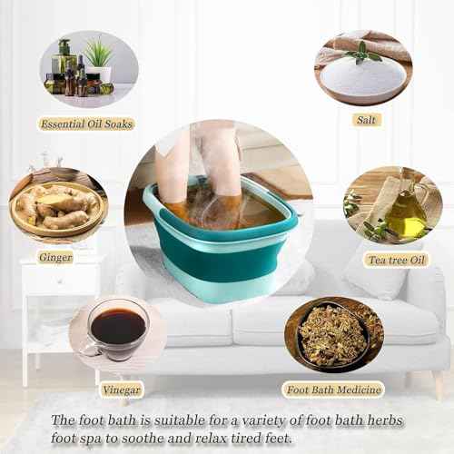 Collapsible Foot Spa Bath Massager for Dry Cracked Feet, Feet Soaking Tub with Massage Acupoint, Pedicure Foot Soak Basin Plastic Bucket with Handle(Green)