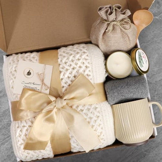 Get Well Soon Gifts for Women, Self Care Gifts for Women After Surgery, Birthday Box, Thinking of You Gift Basket Package Relaxing Spa Gift Set, Feel Better Relaxing Encouraging Box (Ivory)