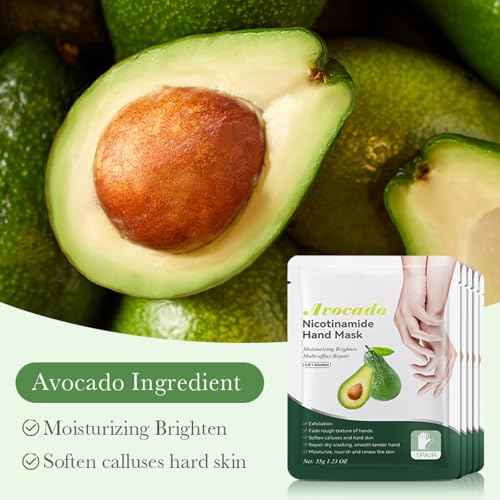 Hand Masks for Dry Cracked Hands - 6 Pairs Avocado Intensive Lotion Moisturizing Gloves - Hydrating Exfoliating Glove Repair Rough Skin - Deep Moisture Spa Hand Masks to Remove Dead Skin Nourishing