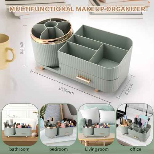 Makeup Organizer for Vanity, Cosmetic Display Case with Drawers, Fits Makeup, Skincare Products, Brushes, Lipsticks, and Other Accessories, Versatile Storage Solution (Green)
