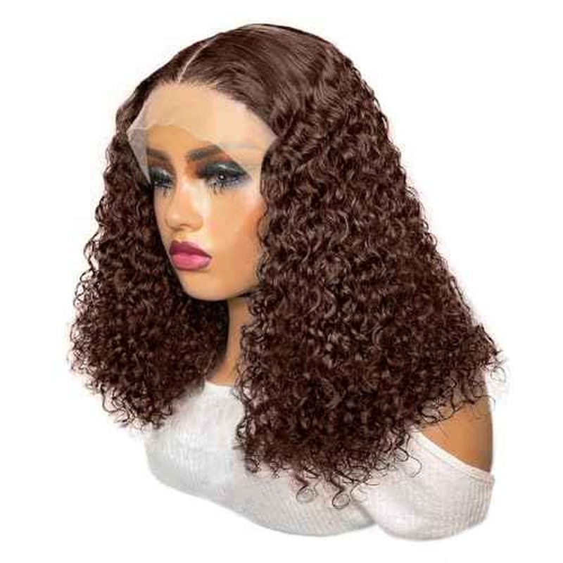 DJFG Deep Wave Lace Front Wigs Human Hair Curly Wig Human Hair HD Frontal 200 Density 13x6 Lace Brown 12 Inch