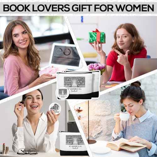 Paterr 20 Pcs Book Lover Gifts for Women Inspirational Canvas Makeup Bag with Zipper and Mini Compact Mirrors Thank You Gift for Book Club Reading Student Teacher Librarian Writer