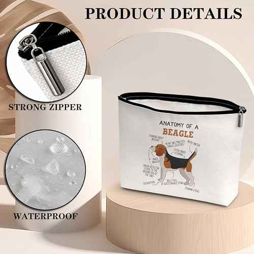 Beagle Lover Gift Anatomy Of A Beagle Makeup Bag Dog Lover Gifts Birthday Christmas Graduation Gifts for Animal Lover Dog Lover Woman Girl Mom Daughter Travel Bag-A03