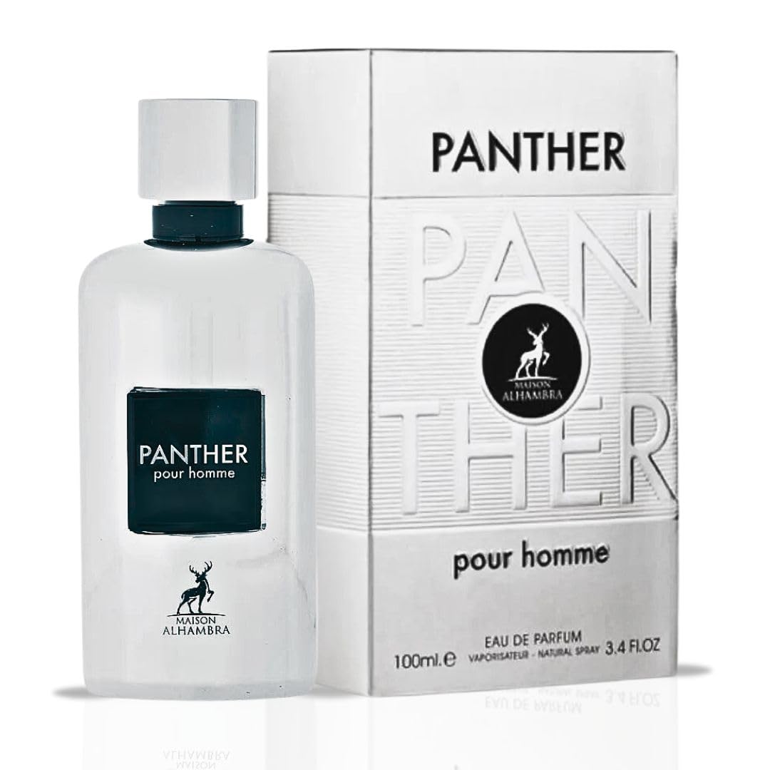 Maison Alhambra Panther Pour Homme Eau De Parfum Spray 100ML (3.4 OZ) Long Lasting Arabian Perfume For Men - Premium Perfume Men Fresh, Citrusy & Spicy Fragrance with Vanilla, Vetiver & Lavender Notes