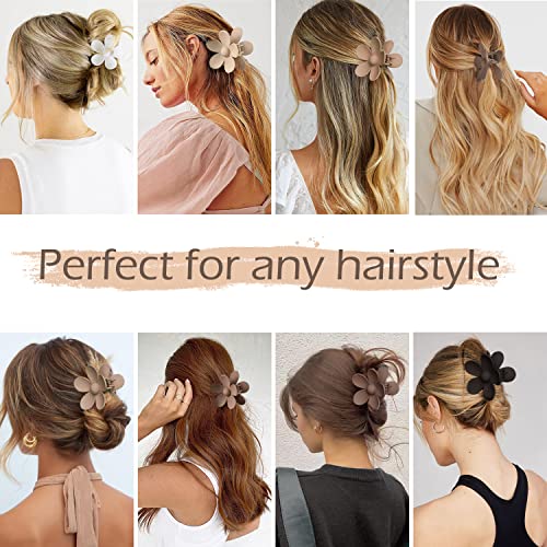 Flower Hair Clips 8PCS, Large Claw Clips for Women Girls Thick Thin Hair, Strong Hold Non slip Big Matte Dasiy Jaw Clamps Hair Accessories 8 Colors