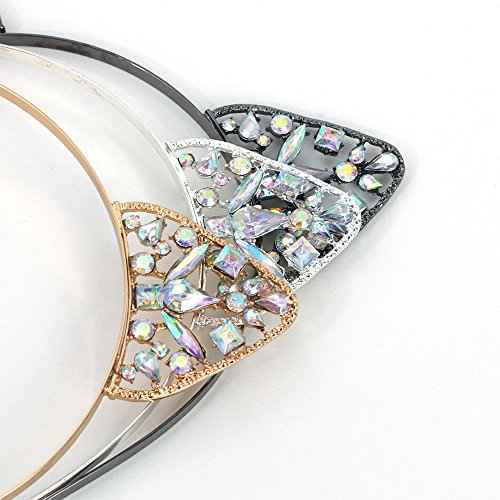 Cat Ears Headband Rhinestone Cat Headbands Crystal Hair Hoop Women Party Headdress Cosplay Costume Headwear Halloween Makeup Handmade Headpiece Hair Band Hair Accessories 3 Pack