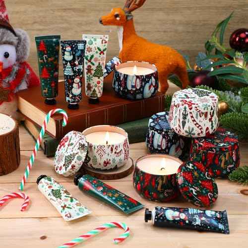 6sets/12pcs Christmas Bulk Gifts for Women 3.5oz Scented Candles & Hand Cream Lotion Set Christmas Stocking Stuffers Xmas Hand Cream Gift Relaxing Spa Set Travel Size Mini Lotion for Xmas Party Favor