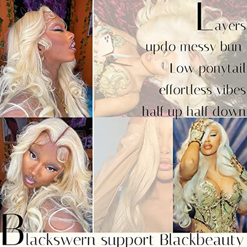 BlackSwern 613 Lace Front Wigs, Blonde Glueless Synthetic Lace Front Wigs Pre Plucked, Body Wave Long Lace Wigs for Black Women #613