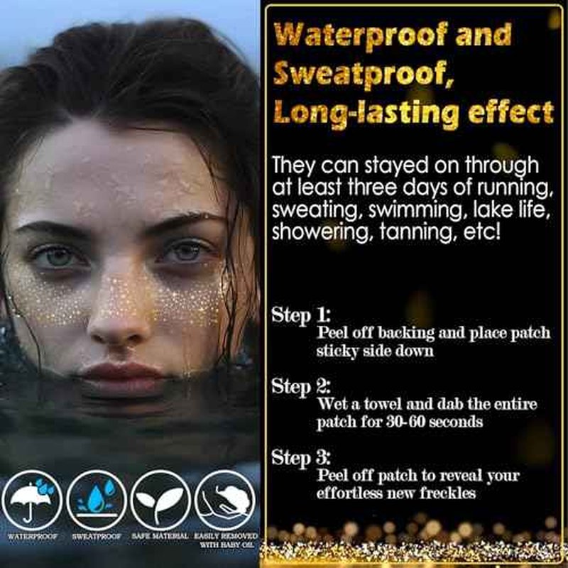 24pcs Gold and Silver Glitter Freckles Face Tattoo, Sparkle Freckles Temporary Face Tattoos, Body Face Glitter Makeup Patches Speckles, Waterproof Long Lasting Makeup Accessories for Women Girls
