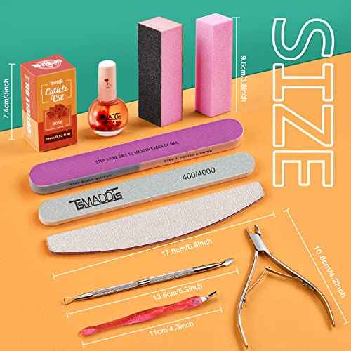TsMADDTs Manicure Tools Kit Nail Care Kit with 3PCS Files, 2PCS Buffer Blocks, 2PCS Polishing Buffers, Cuticle Nipper, Pusher and Cuticle Oil