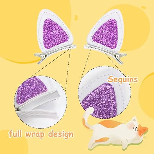 16 Pcs Cat Ears Hair Clips for Girls Cat Themed, Toddlers Animal Hair Pins Glitter Accessories for Girls Hair Clips Kids Easter Halloween Costume Party Supplies