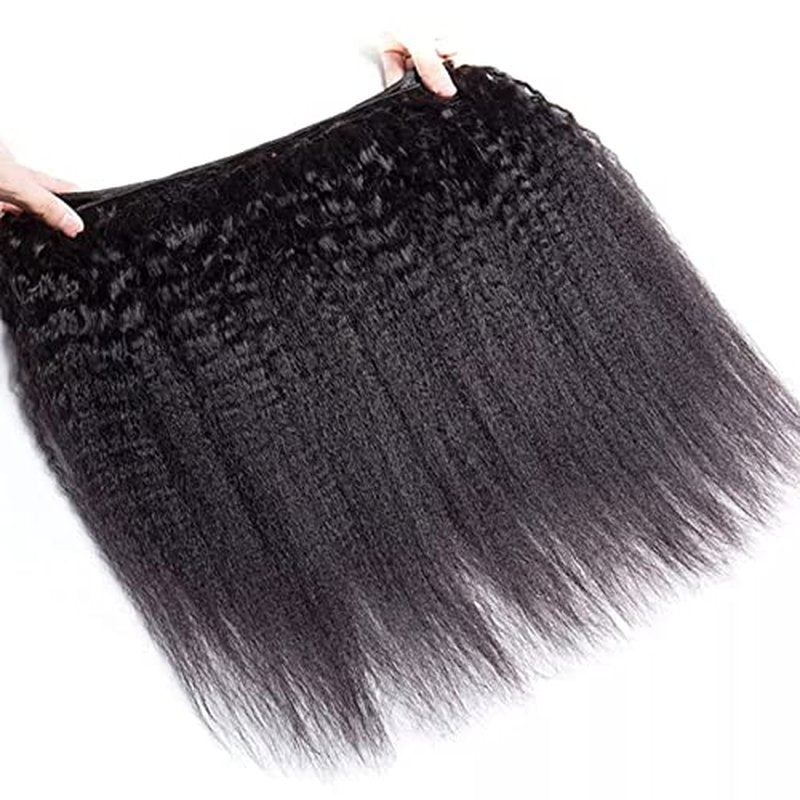 FQ Kinky Straight Bundles Human Hair 24 inch 10A Brazilian Kinky Straight Hair Weave Extensions For Black Women 100g/bundle Natural Color