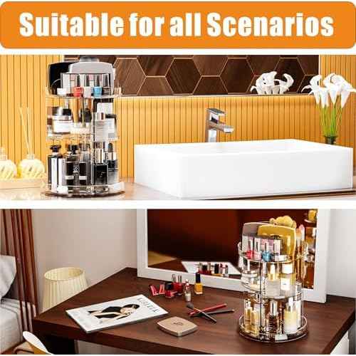 Yieach 360 Rotating Makeup Organizer for Vanity,Clear Spinning organizer and Make up organizers for Counter,Adjustable Lazy Susan Bathroom Organizer for Beauty Product and Skin Care Storage Carousel