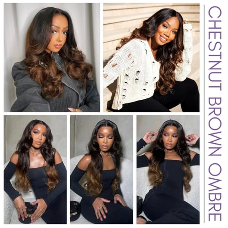 T1B/2/30 Chestnut Brown Ombre Human Hair Bundles Body Wave, 12A Thick Track 100% Virgin Human Hair Bundles Dark Roots Bundle 3 Tone Ombre Medium Auburn Colored Single Bundle Quick Weaves 20 Inch