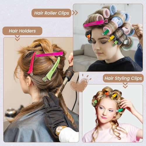12PCS Hair Clips for Styling - No Crease Hair Clips for Women - Non Slip Duck Billed Hair Roller Clips with Silicone Band - Salon Hair Sectioning Clips
