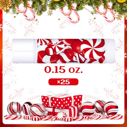 25 Pack Christmas Lip Balms Bulk Christmas Candy Peppermint Cane Scented Holiday Flavor Lip Balm Gifts Xmas Party Gifts Bulk Xmas Items Stocking Stuffers for Women Men Staff Employee (Lollipop 1)