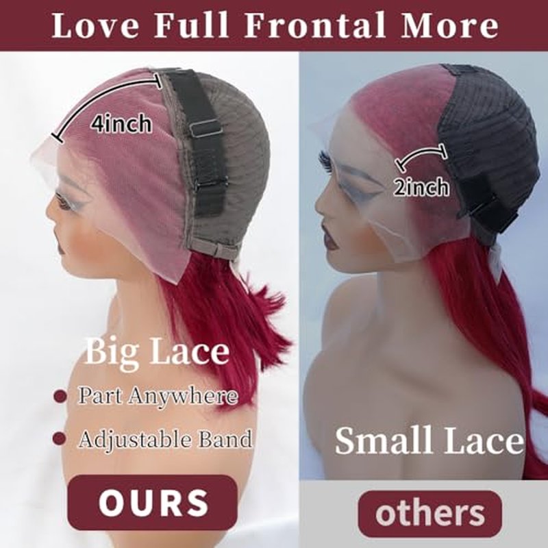 LICHANG 99J Burgundy Bob Wigs Human Hair 13x4 lace Front Wigs Human Hair 200% Density Short Straight Frontal Bob Wigs For Women Human Hair Pre Plucked with Baby Hair Natural Hairline Wine Red 10 Inch