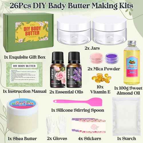 Body Butter Making Kit- Shea Butter Lotion Making Kit, DIY Crafts for Adults with Organic Shea Butter, Sweet Almond Oil, Mica Powder, Natural Whipped Body Butter Maker Skin Care Gifts for Women