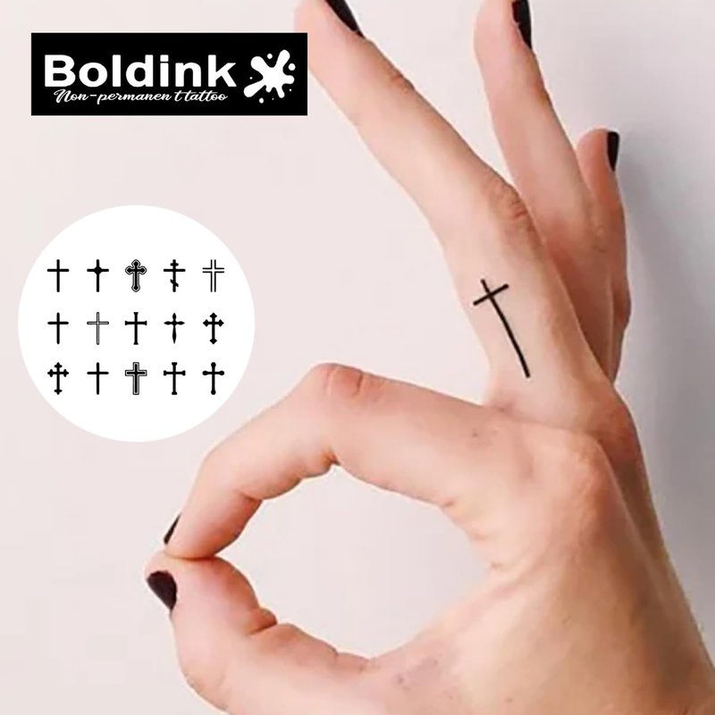 Boldink Semi-permanent Tattoos,Realistic Fake Tattoos,Last 7-15 Days,Waterproof Non-reflective Temporary Tattoo Stickers,Cruelty-free,Uniquely Designed Exquisite Packaging(Cross 2)