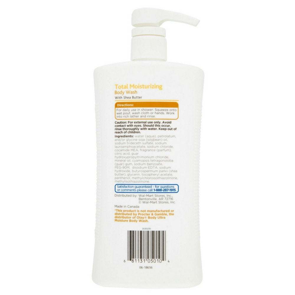 Equate Total Moisturizing Body Wash with Shea Butter, 33.8 fl oz (Pack of 2)