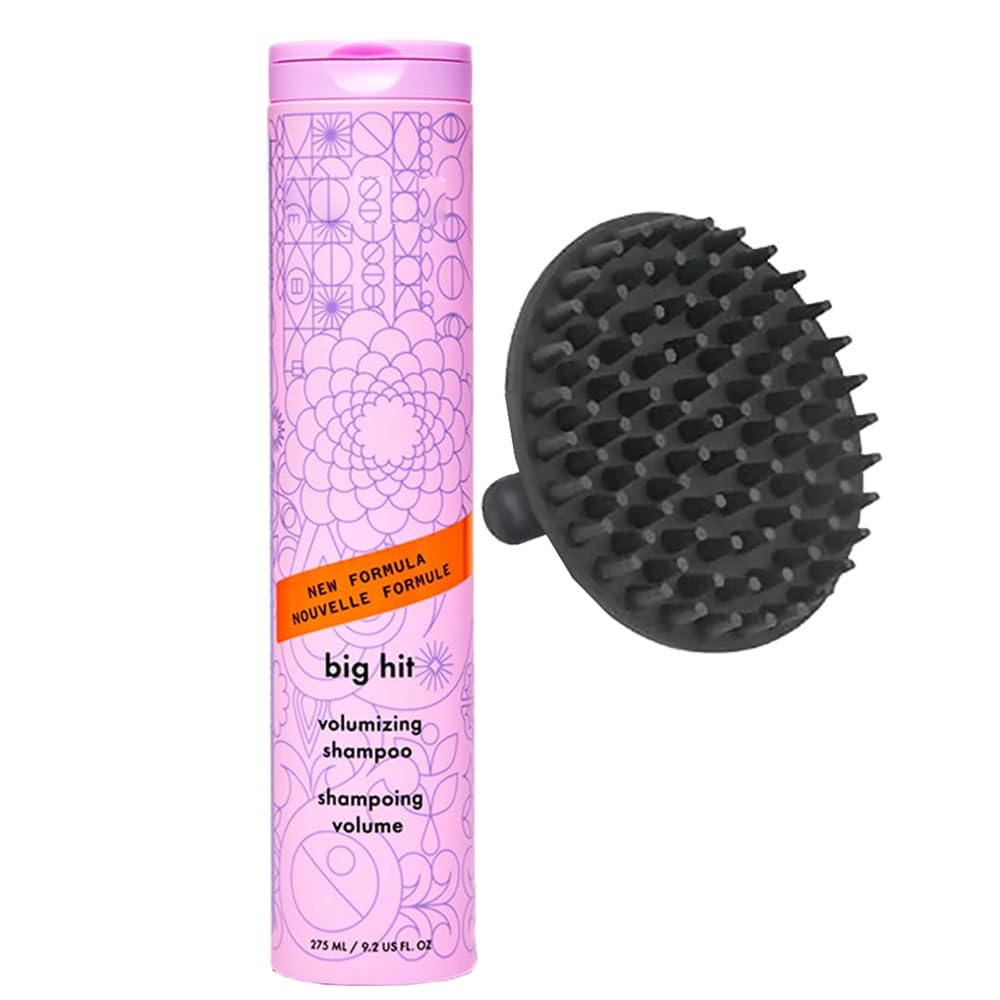 Amikaa Big Hit Volumizing Shampoo 9.2 oz with Scalp Shampoo Brush – Weightless Volume Boost for Fine to Flat Hair