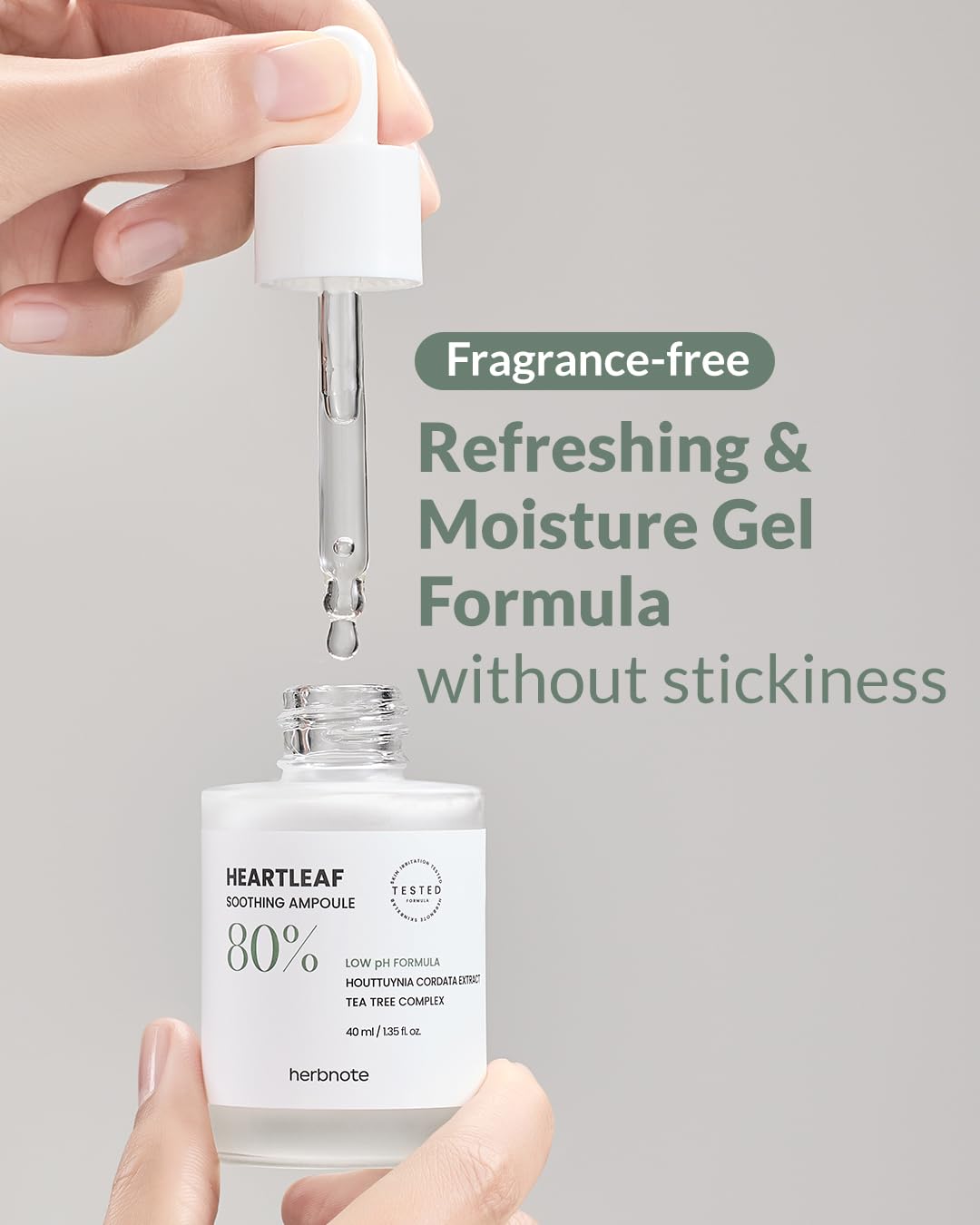 HERBNOTE Heartleaf Soothing Moisture Ampoule - Enriched with 80% Extracted Houttuynia Cordata, Teatree & Pantenol - Effective for Sebum Control - Clinical Tested, 1.35 fl.oz