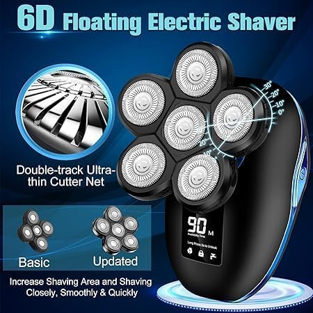 Electric Head Shaver for Bald Men - 6-in-1 Waterproof 6D Wet/Dry Grooming Tool