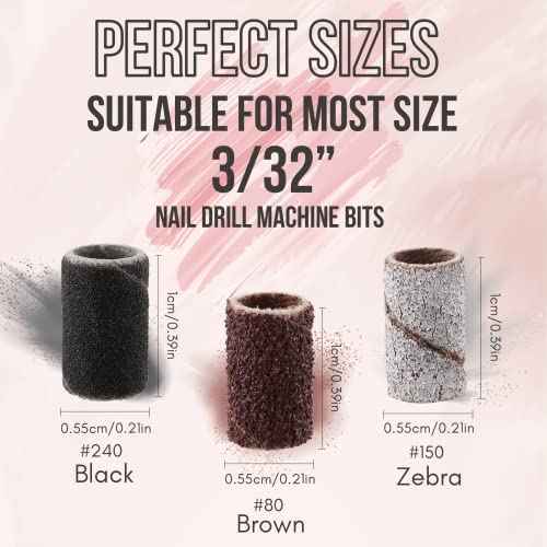Makartt Nail Drill Bits Sanding Bands - for Nail Drill #80#150#240 Grits 300Pcs File Sanding Bands Zebra Brown Professional Bits Set for Acrylic Nails Gel Manicures Pedicures Tools£¨Brown,Zebra,Black£©
