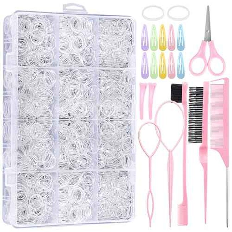 2200 Pcs Clear Hair Ties, Hair Loop Styling Tool Set with Hair Tie Cutter, Elastic Hair Accessories for Toddler Baby Girl Women