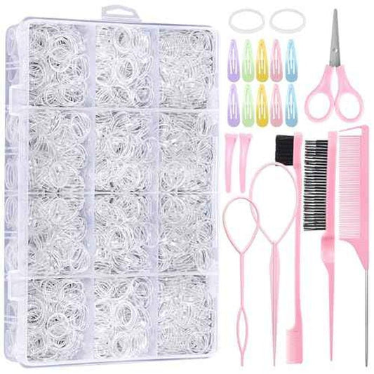 2200 Pcs Clear Hair Ties, Hair Loop Styling Tool Set with Hair Tie Cutter, Elastic Hair Accessories for Toddler Baby Girl Women