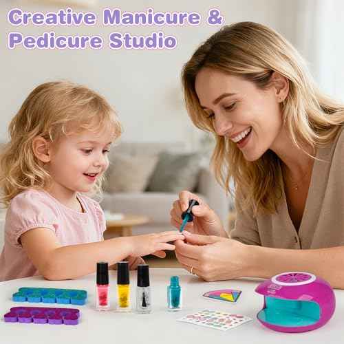 Dreamon Kids Foot Spa & Nail Kit Set - 25 Pcs Kids Spa Day Kit with Middle Size Rainbow Light Massage Foot Soak Tub - Manicure Pedicure Art Salon Girl Stuff - Christmas Birthday Gift for 3-12 Year Old