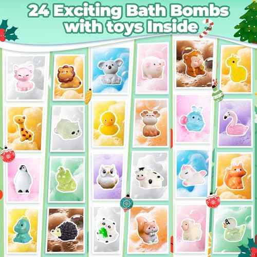 Christmas Advent Calendar 2025 Kids Bath Bombs with Surprise Toys Inside, 24 Days of Christmas Countdown Calendar Bath Bombs with Animal Toys Birthday Xmas Gift for Children Boys Girls