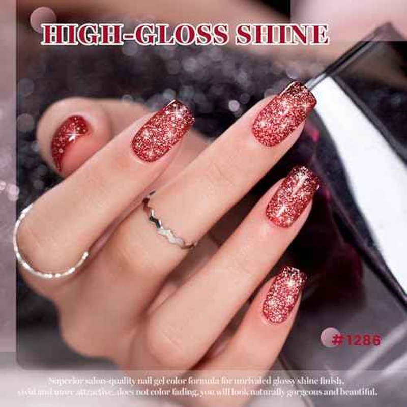 RARJSM Red Reflective Glitter Gel Nail Polish Holographic Rainbow Iridescent Sparkle Flash Diamond Shimmer LED UV Soak Off Gelpolish Nail Art Manicure Salon DIY at Home 1pcs 7.5ml