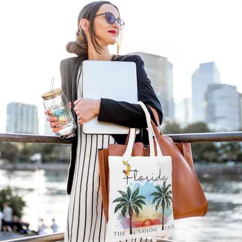 Chuangdi 4 Pcs Florida Travel Gifts Set Canvas Bag Cosmetic bag 16 oz Tumbler and Keychain Florida City Souvenirs Gifts for Traveler Friend Lover Sister