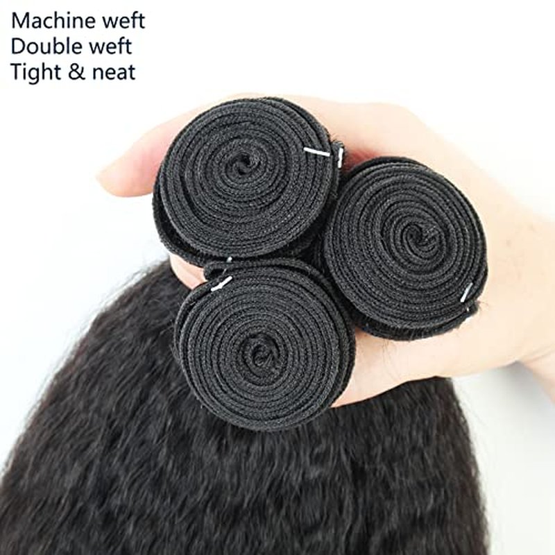 18 inch Kinky Straight Bundles Human Hair Yaki Straight Bundles Weave Single Remy Hair Bundle Real 100% Unprocessed Brazilian Virgin Hair 1 Bundle Natural Black Color