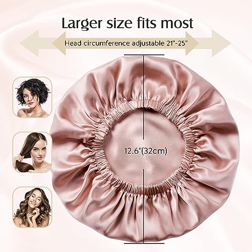 YFONG Double Layered 100% Silk Bonnet for Sleeping Women, 22 Momme Pure Mulberry Silk Sleep Cap with Adjustable Elastic Band Stay On Head£¬Reduce Frizz, Keep Hairstyle, Soft & Breathable, Pink, M