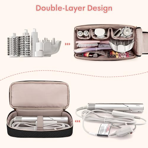 Teamoy Travel Carrying Case Compatible with Shark Flexstyle, Double-Layer Storage Bag for Shark Hyperair, Portable Travel Organizer for Dyson Airwrap Styler and Attachments, Black Quilted