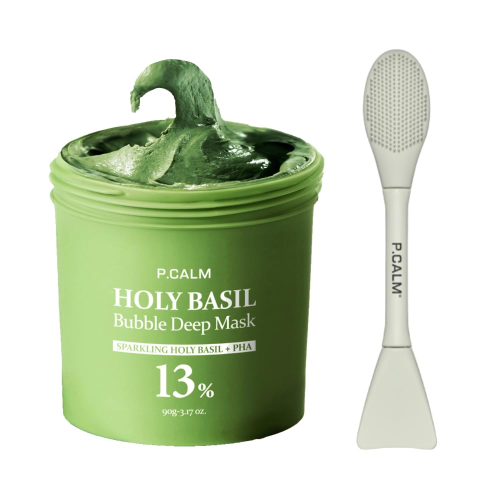 Viral Holy Basil Bubble Mask - Deep Cleansing Pore Treatment + Dual Brush Set | Carbonated Water & Holy Basil