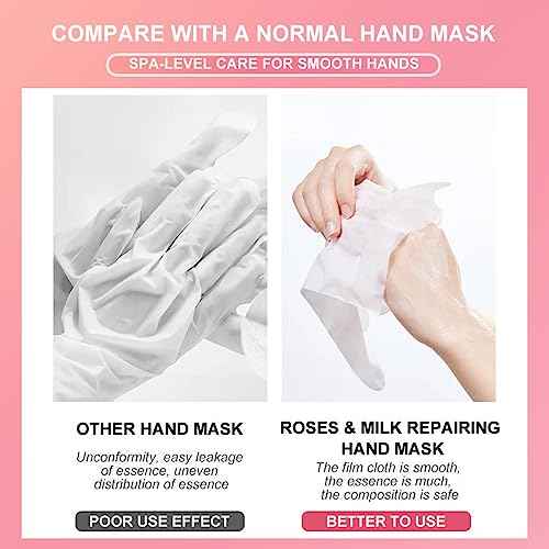 Hand Mask Gloves for Dry Hands, 5 Pairs Hand Repair Mask Gloves Disposable with Milk and Rose Extracts, Deep Exfoliating Gloves for Cracked Hands Repair and Instant Moisturization
